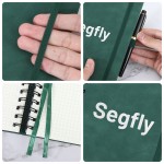 Segfly A5 Notebook, Grid, Hardcover, 120 Sheets/240 Pages, Spiral-bound, 100gsm, 5mm Paper, PU Leather Cover, Green, 21.3 x 14.5 cm
