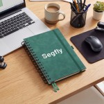 Segfly A5 Notebook, Grid, Hardcover, 120 Sheets/240 Pages, Spiral-bound, 100gsm, 5mm Paper, PU Leather Cover, Green, 21.3 x 14.5 cm